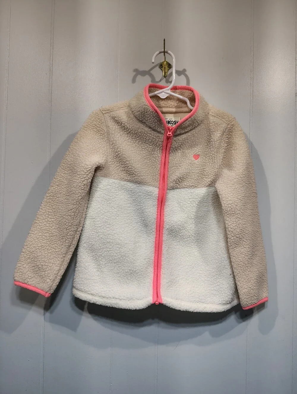 OshKosh B'gosh Girls 4T Full Zip Sherpa Fleece Jacket Cream White